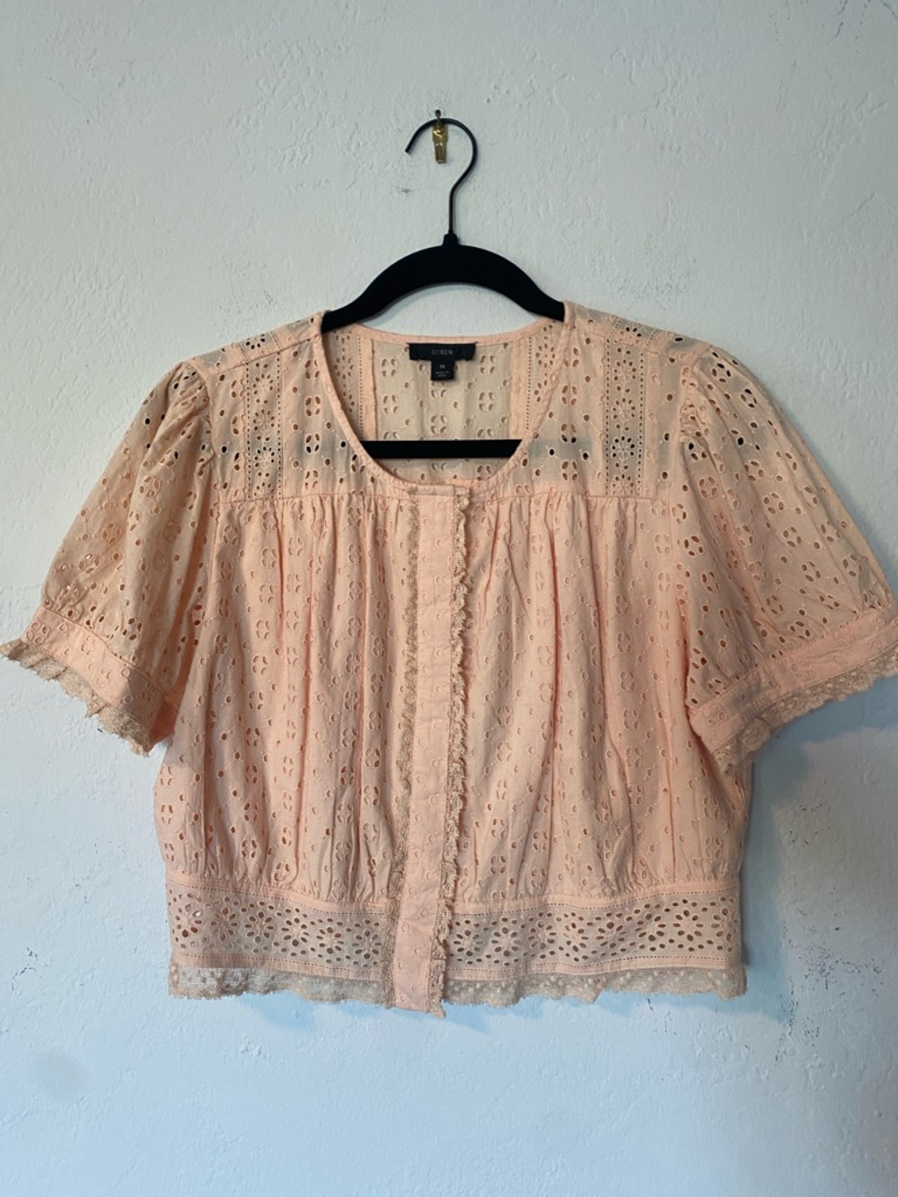 J. Crew Peach Eyelet Lace Blouse with Ruffle Trim